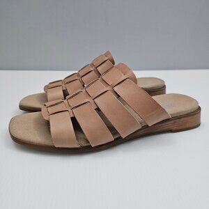 Munro Carrera Slide Sandal Womens 10 Tan Leather Flat Slip On Summer Comfort